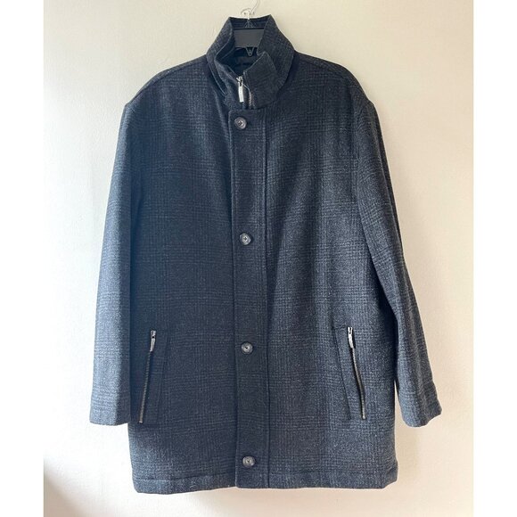 Jos A Bank Sz XL Mens Coat‎ Wool Blend Grey Plaid Jacket Lined Pockets